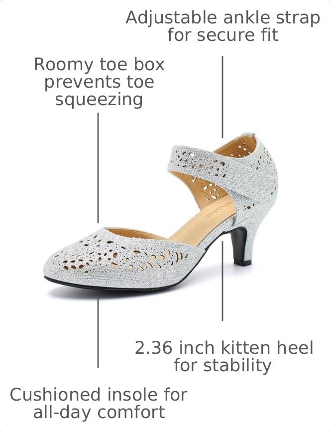 Image of Women's Comfortable Mary Jane Pumps Vintage Cutout Closed Toe Kitten Heels for Dressy Office Work
