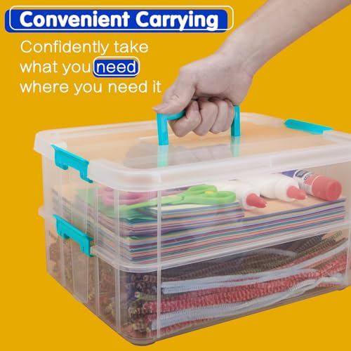 2 Layer Plastic Storage Containers with Lids, Multipurpose Clear Stack & Carry Box, Portable Craft Organizers and Storage Bin for Organizing Art & Craft, Sewing, Makeup, Nail Supplies (Blue) - Image 6