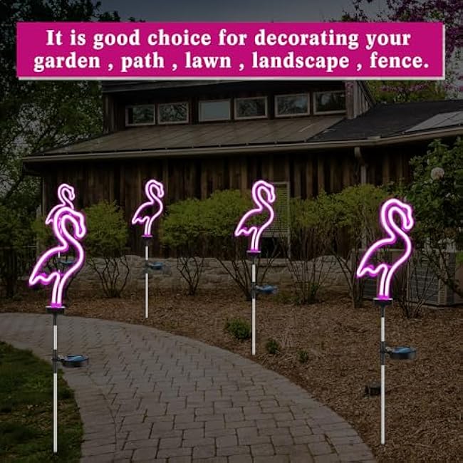 Retisee 6 Pcs Flamingo Solar Stake Lights Pink Flamingo Outdoor Lights Bulk Neon Lights Decoration LED Solar Powered Lighting for Lawn, Garden, Flower Bed, Yard, Pathway