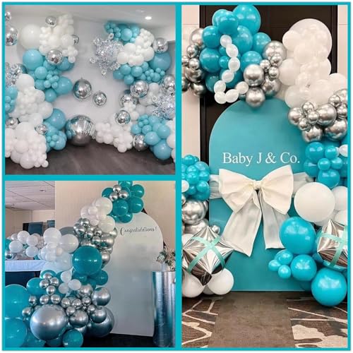 Image of 412Pcs Teal Silver White Balloon Garland Arch Kit, 18 12 10 5 Inch Different Size White Metallic Silver Teal Balloons Balloons,for Birthday Party Graduation Baby Shower Wedding Holiday Decoration