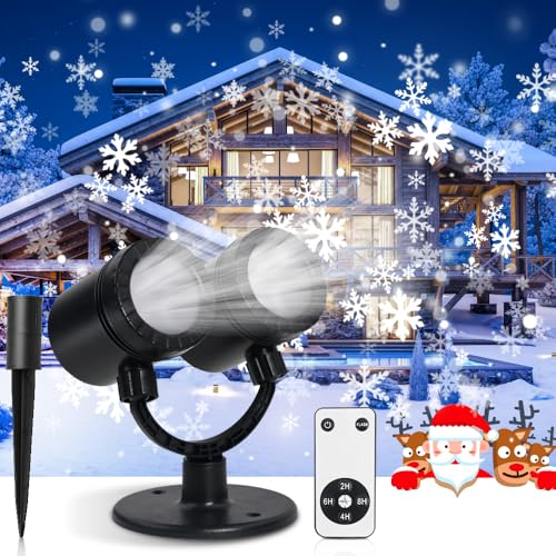 Proyector de luces de Navidad al aire libre, doble cabeza de copo de nieve, luces LED impermeables, lámpara de proyección de iluminación decorativa de paisaje para Año Nuevo, cumpleaños, vacaciones de