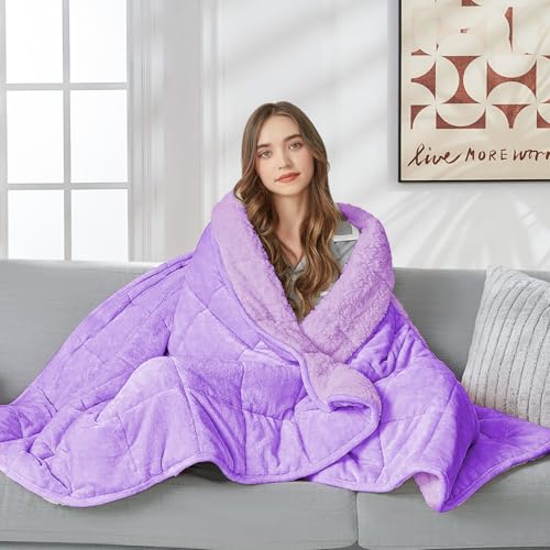 Image of yescool Weighted Blanket for Adults (15 lbs, 60 inch x 80 inch, Lavender) Heavy Blanket for Sleeping Perfect for 140-160 lbs, Queen Size Breathable Blanket with Premium Glass Bead, Machine Washable