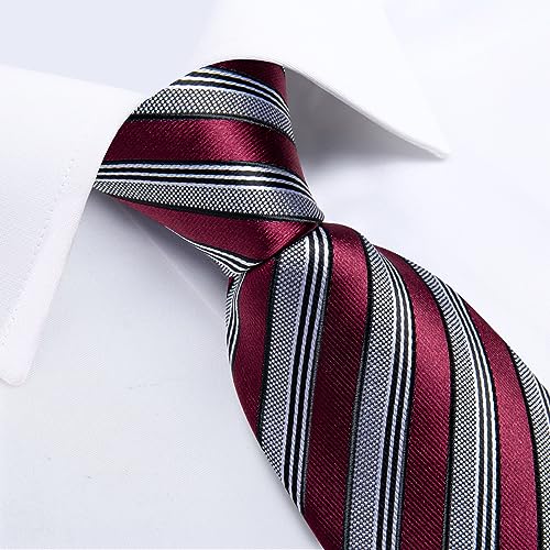 Image of DiBanGu Mens Striped Tie Silk Woven Necktie and Pocket Square Cufflinks Tie Clip Set Wedding Business Formal Gift Tie for Men