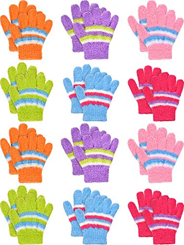 Blulu 12 Pairs Kids Winter Full Finger Gloves Warm Mitten Gloves Colorful Stretchy Gloves for Boys Girls Toddler (S Size)
