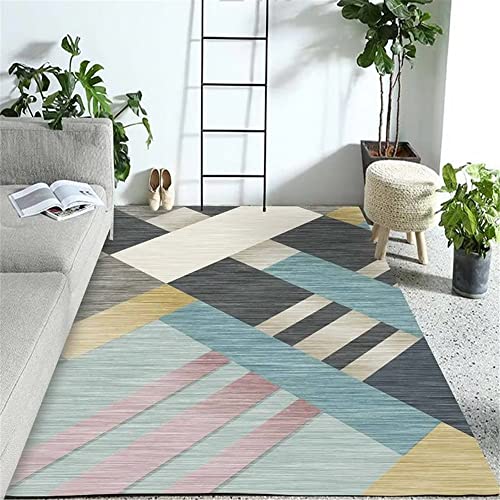 Grand tapis salon 180x250cm rayé bleu lavable pour terrasse