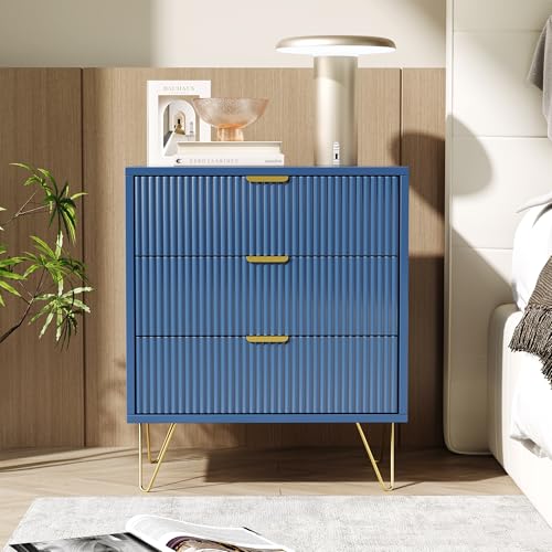 KEFSR Commode moderne en bois à 3 tiroirs avec poignées dorées, commode de rangement pour...