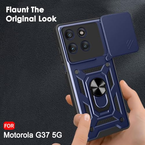 Image of TheGiftKart Tough Armor Bumper Back Cover Case for Motorola Moto G37 5G | Kickstand & Ring Holder | 360 Degree Protection Back Cover Case for Motorola G37 5G (PC & TPU, Sliding Camera Cover, Blue)