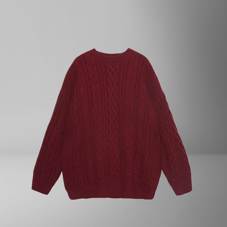 Jersey de punto de punto trenzado hombre cuello redondo elegante 2
