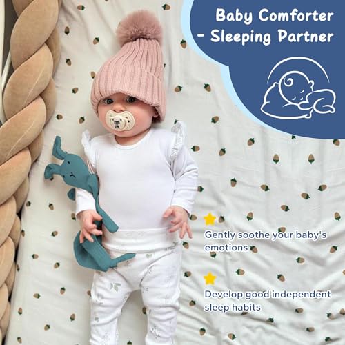 Image of ZIGJOY Bunny Lovey Muslin Cotton Baby Security Blanket Soft Breathable Lovies for Babies Gifts for Newborn Infant Toddler Boys and Girls, Blue