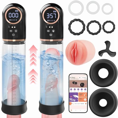 Electric Penis Pump for Male Sex Toys - Pumps & Enlargers with 4 Suction Intensities & APP Customized Modes Adult Sex Toys for Men Erection Vacuum Dick Pump with LCD Display Cock Ring & Pocket Pussy