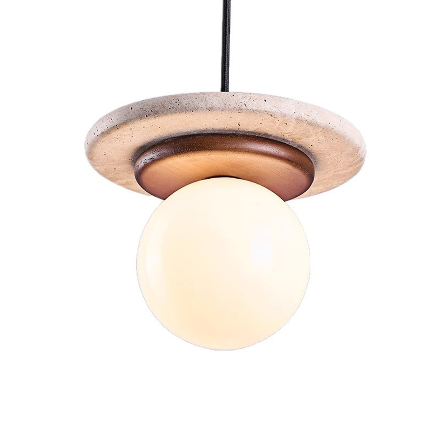 MTNROO Travertine Ceiling Pendant Light Chandelier 7.8 Inch Pendant Lamp Wood Art and Spherical Glass Shade G9 Socket Wabi-Sabi Art Japanese Style for Commercial Kitchen Island Bedroom Shop