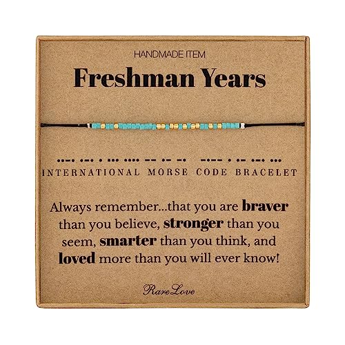RareLove Freshman Year Gift, Morse Code Beaded Bracelet, Friendship Bracelets for Daughter Granddaughter Niece, College Gifts for Her, Waterproof Secret Message Bracelets