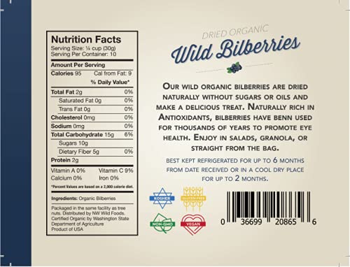 Miniatura 5 de Arándanos silvestres orgánicos secos - Northwest Wild Foods - Frutas secas - para granola, aperitivo de la mañana, hornear, mezcla de frutos secos