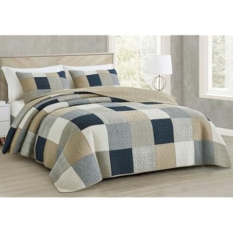 Chezmoi Collection 3-Piece Plaid Quilt Set Cover