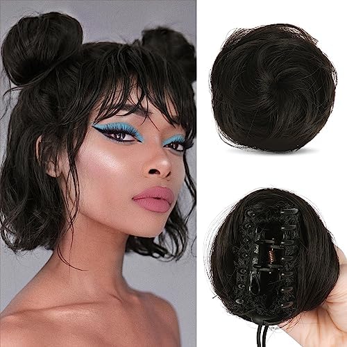 SEGO 2 Pieces Messy Bun Fluffy Tousled Updo Scrunchies 75g Synthetic Hair Bun Hair Piece Set For Women Easy Bun Hairpiece, Ash Blonde & Bleach Blonde - View #3