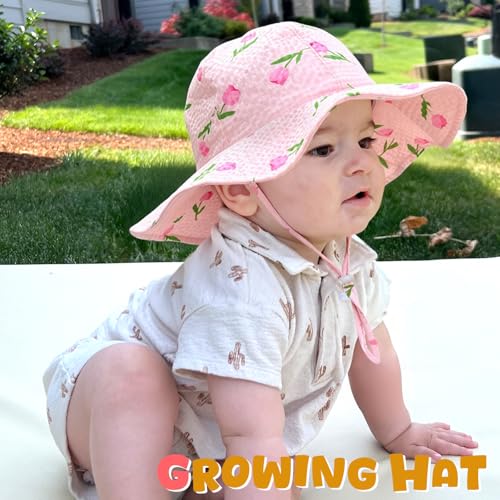 Image of HONGTEYA Baby Sun Hat Toddler Girl Beach Hat Sun Protection Adjustable Outdoor Summer Wide Brim Bucket Hat for Infant Kids
