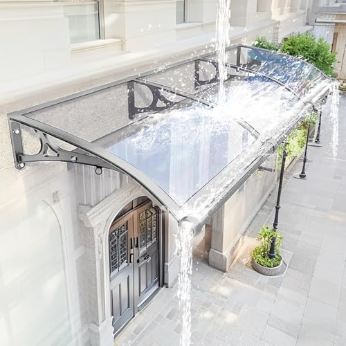 Ddasam Pensilina per Porta con Sistema di Drenaggio, 60-210 cm, Tettoia in Policarbonato per Veranda, Patio, Terrazza, Protezione UV, Pioggia e Neve（60x150cm）