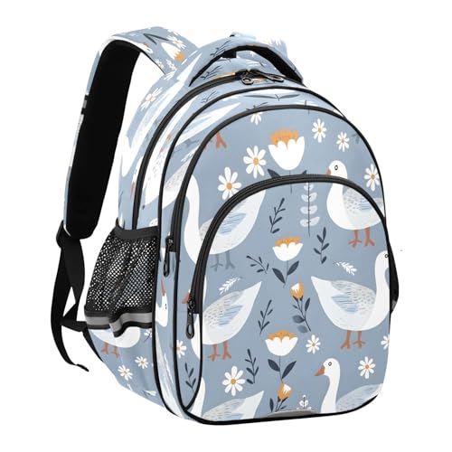 Cute Duck and Little Flower Backpack For Girls Kindergarten Elementary Bookbag Lightweight Childrens School Bag,Medium2