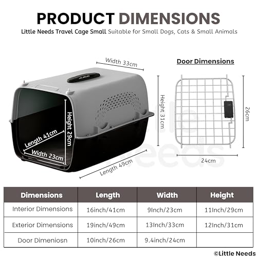 Image of Pet Travel Carrier for Cats and Small Dogs (Grey, 49 x 33 x 31 cm) | Portable Ventilated 18 inch Small Cage and Kennel House with Spring Locking System & Easy-Carry Handle for Safe Travel