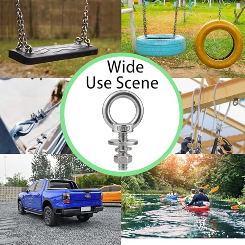 Image of M10 x 38mm Stainless Eye Bolt with Nuts 4 Pack, 3 /8 inch x 1.5 inch Long Shoulder Lifting Ring Eye Bolt for Boat & Hanging, Heavy Duty Marine Grade Threaded Eyebolts for Swing Tie Down Outdoor