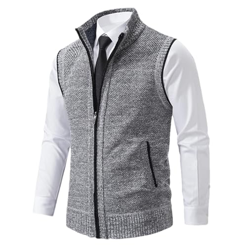 Men's Knitted Vest Stand Collar Solid Color Sleeveless Sweater Zipper Vest Cardigan Vest