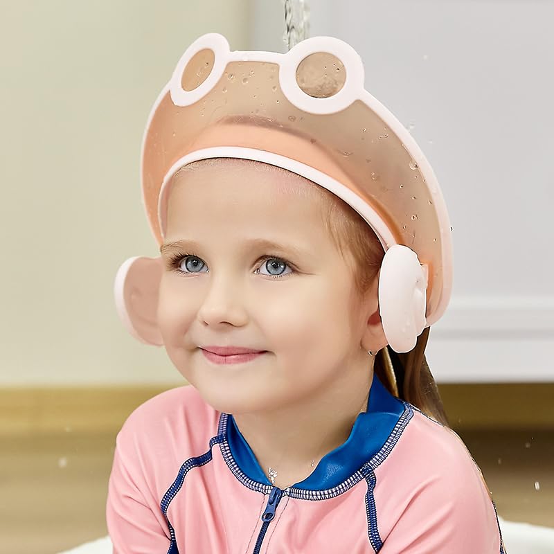 Image of Baby Shower Cap Washing Hair Visor Shield Kids Bath Shampoo hat Toddler Prevents Water from Pooling in Face (Pink pilot)