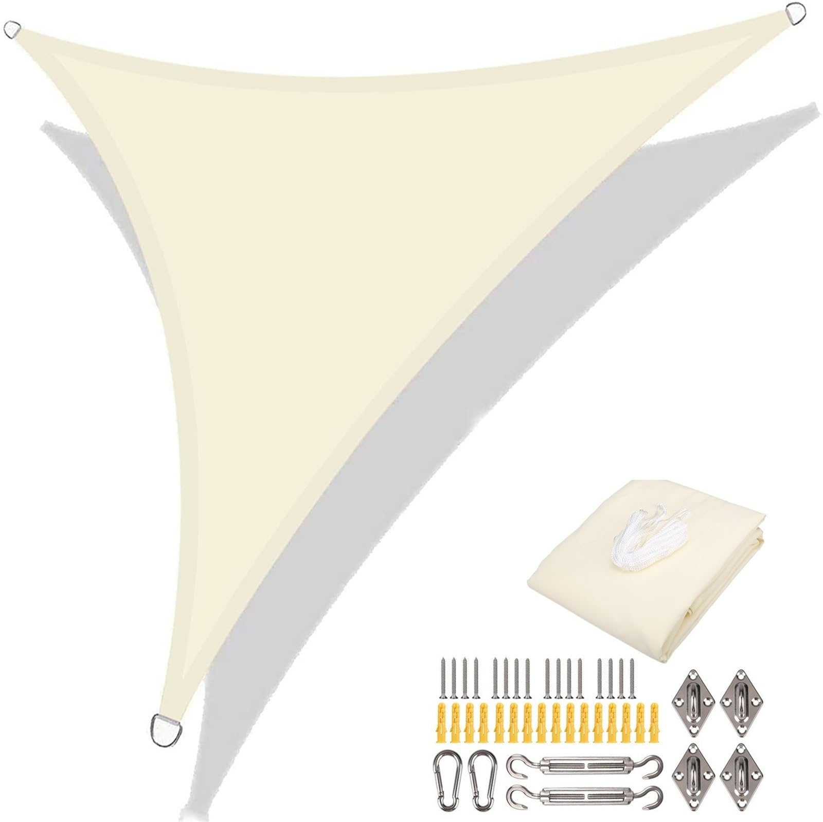 Lot de 2 pare-soleil triangulaires Sa - Auvent d'extérieur résistant aux intempéries et respirant avec cordes de fixation pour camping et voyage (beige, 500 x 500 x 500 cm)