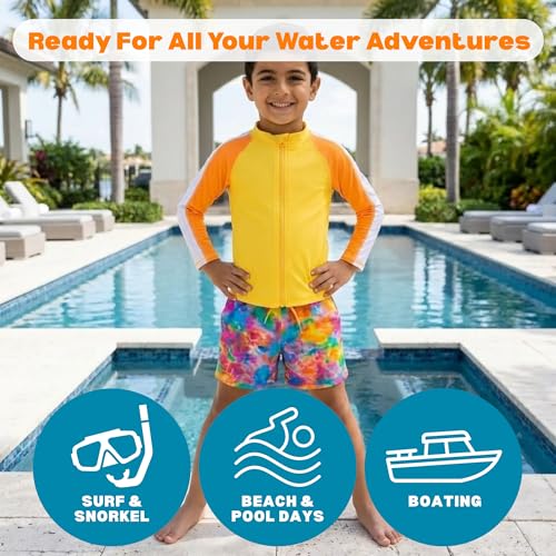 Image of SwimZip Boys' Long Sleeve Rash Guard & Swim Shorts Set - UPF 50+ Sun Protection