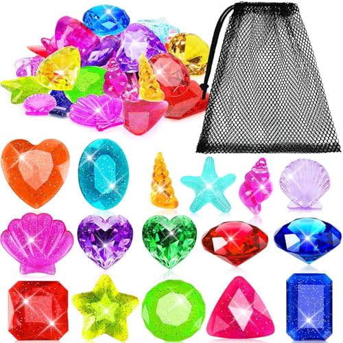 MARFOREVER 25 Pcs Diving Gem Pool Toys, Big Colorful Pool Gems Pirate Treasure Diving Gems Diamond Pool Sinking Toys Underwater Gemstones for Summer Swimming Training Gift Boys Girls Pool Game Prize