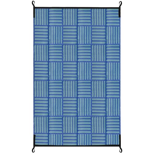 Image of Outdoor Reversible Rugs, Plastic Straw Area Mats, Modern Large Floor Rugs for RV, Patio, Backyard, Deck, Picnic, Beach, Trailer, Camping (Cadetblue, 5'x8')