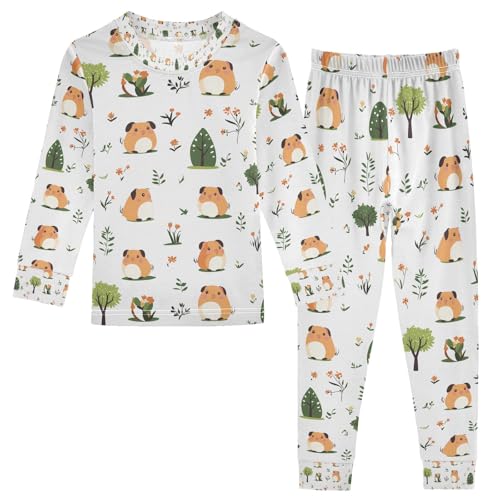 senya Guinea Pig with Tree Pajamas Set Long Sleeve Soft Cotton Sleepwear 2 Piece