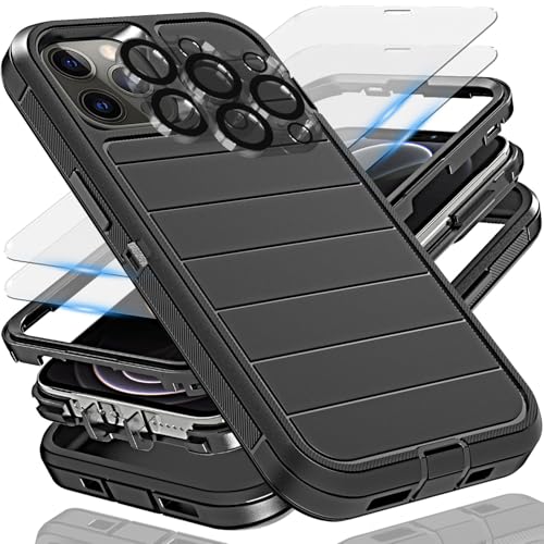 Coque iPhone 12 Pro Max noire antichoc avec protection écran verre et caméra 3 en 1
