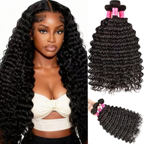 Human Hair Deep Wave 3 Bundles 18 20 22 Inch 16A Curly...