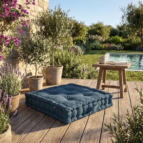 Coussin de Sol 50x50 cm Coton Dahlia Bleu Jean