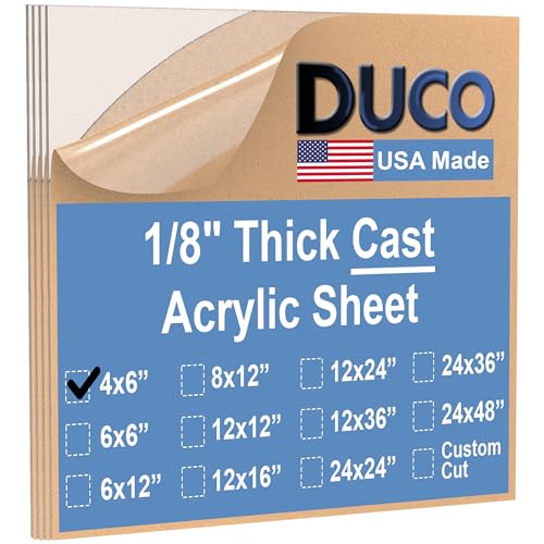Image of Duco Clear Cast Acrylic Sheets 1 /8 inch (3mm) Thick 4 inch x 6 inch - 4 Pack of USA-Made Transparent Plexiglass Sheet - Shatter Resistant Acrylic Board for Window Replacements, Displays, Signs, & Barriers