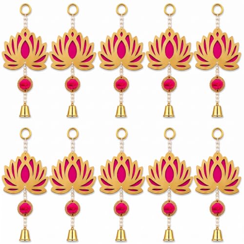 Image of JH Gallery Golden Bell Lotus - Handmade Ganpati Decoration Setup for Home, Ganesh Chaturthi Mandap Decor, Pooja Room, Temple & Door Hanging (24 Inch, Pack of 10)