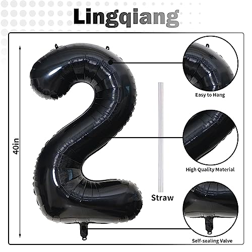 Black 21st Birthday Balloons for Her, 40In Black Mylar Foil Number 21 Balloons for Boys Girls, Birthday Party Balloons Numbers 2 and 1 for Women Men 12th 21st Anniversary Decorations Supplies by Lingqiang - Image 2