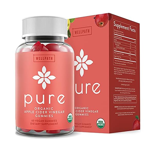 WellPath Pure ACV Apple Cider Vinegar Gummies with The Mother - USDA Organic Gummy - Vegan - Raw Apple Cider Vinegar with Mother Supplements - ACV Gummies - Weight, Digestion & Detox Support - 60 Ct
