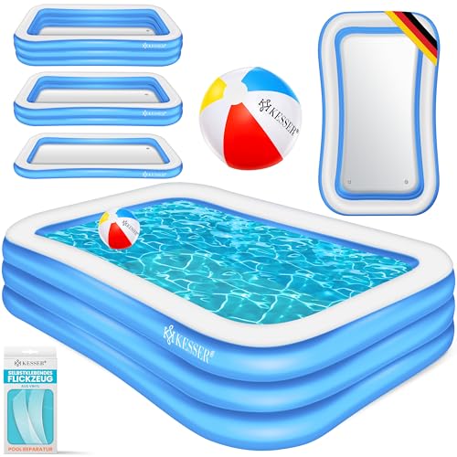 KESSER® Aufblasbarer Pool Familienpool für Kinder und Erwachsene Gartenschwimmbad Familienschwimmbad Sommer 305x183x56 cm Planschbecken 1180 Liter Füllmenge Kinderfreundlich Inkl. Flickzeug & Ball