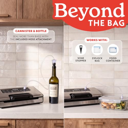 Image of Gourmia Vacuum Sealer - Food Preservation System with Marinate Mode and Vacuum Hose, Pulse Control, LED Display, Built-In Cutter, Gentle & Normal Vacuum Options, Stainless Steel