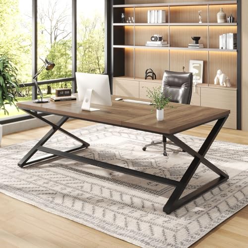 IBF Wood Large Computer Desk, 70.8&rdquo; Long Home Office Desk for Two Person, Farmhouse Work Study...