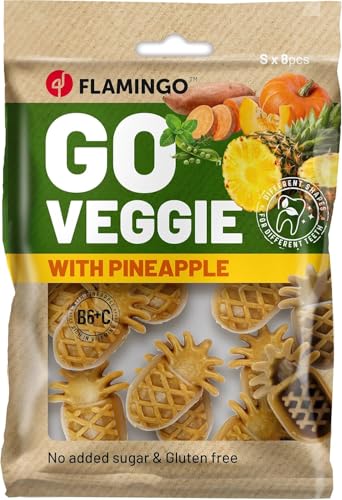 Flamingo Leckerli Hund – Veggie Ananas Gelb – 120g – glutenfrei – kalorienarm – Zahnpflege Snack
