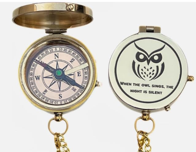 Brújula de bolsillo grabada diseño búho con frase miniatura 4