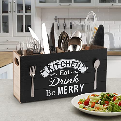 Farmhouse Keramik-Besteckhalter, 4 Fächer, Weiß – Organizer Für Küchentisch Oder Picknick, Mit Griffen, 19,1 X 14,5 X 17,8 Cm
