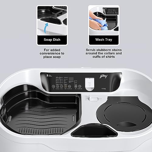 Image of Godrej 8.5 Kg 5 Star Semi-Automatic Top Loading Washing Machine, more than 99.99% disinfection against viruses, In-built Heater (WSEDGE DIGI 85 5.0 PB2 M GPGR, Graphite Grey) (52141601SD00341)