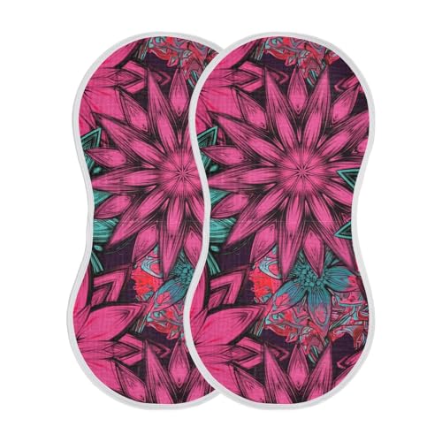 MCHIVER Floral Blossom Bloom Magenta Baby Burp Cloths Cotton Washcloths Super Soft Absorbent Burping Rags for Baby Girls Boy Burpy Cloth Bib 2 Pack2