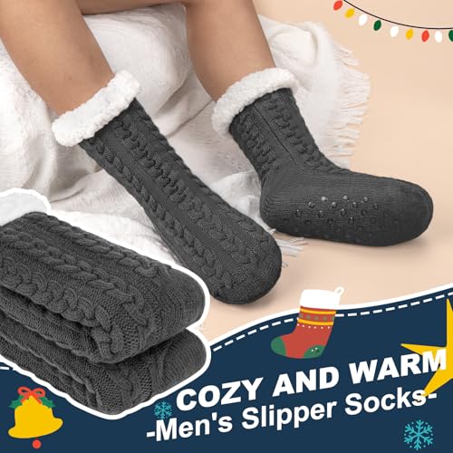 Mens Slipper Socks with Grippers, Winter Gift Warm Thermal Fuzzy with Non Slip Floor Home Socks US 9-122