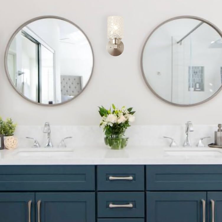 Image of ALICE HOUSE Brushed Nickel Wall Sconce, Farmhouse Bathroom Wall Lamp, Modern Wall Lighting for Living Room Bedroom Hallway AL9082-W1
