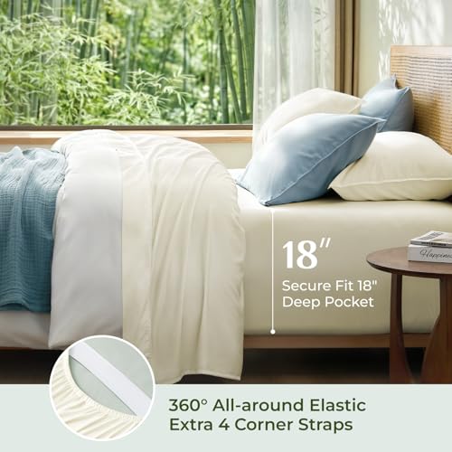Image of BEDELITE Bamboo Viscose Sheet Set, Full Size, 4 Pieces, Ivory