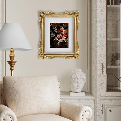 Image of 8x10 Gold Frame Vintage Picture Frames Ornate Victorian | Matted to 5x7 or 8 x 10 Photos, Real Glass, Tabletop or Wall Display